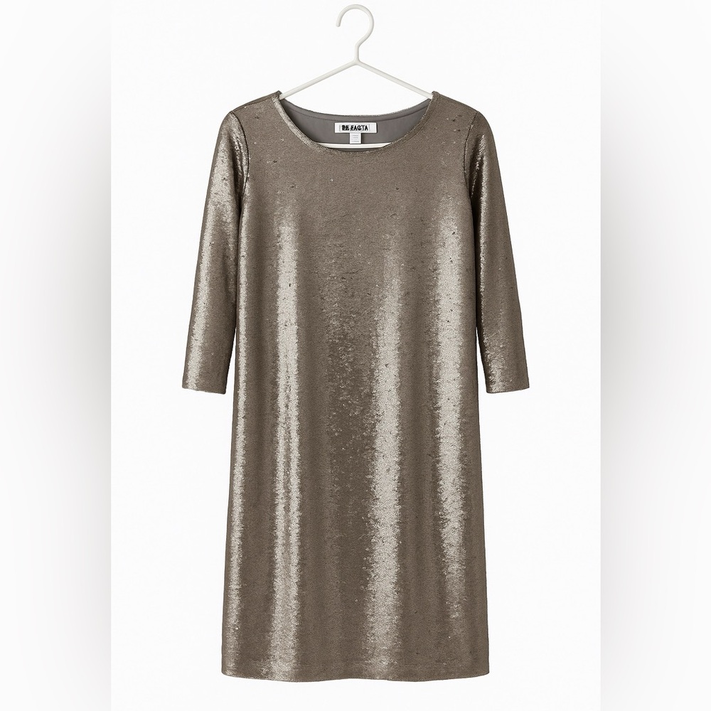BB Dakota Gold Sheath Dress 3/4 Sleeve Crew Neck
